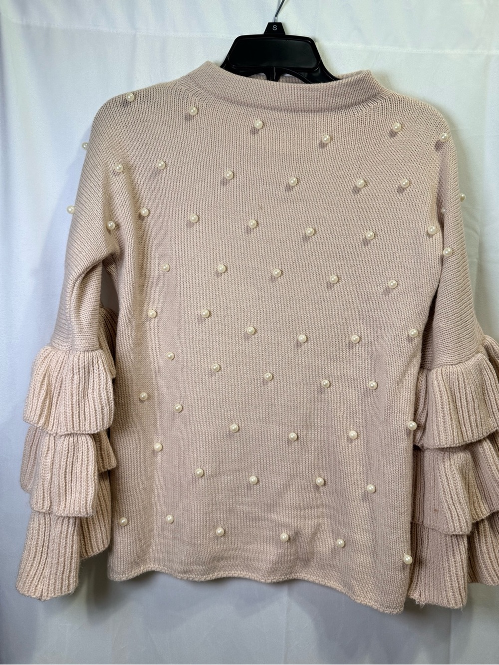 Aura size Small Pearl-Embellished Ruffle Sleeve Sweater - Blush